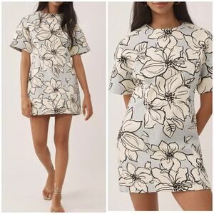 Anthropologie Dhruv Kapoor Short Sleeve Denim Floral Mini Dress Size XS